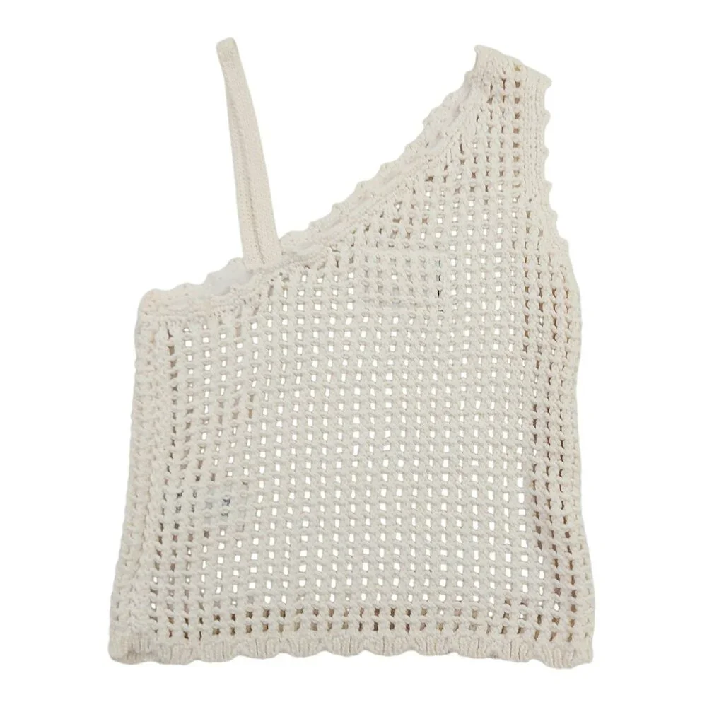 Zara One  Shoulder Knit Top Girls 6/7 Beige Sea Patches Crochet